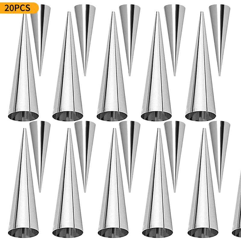 1Set Stainless Steel Cannoli Form Tubes Cream Roll Mold Diagonal Shaped Free Standing Cone Flower Mounted Mouth Cleaning Brush