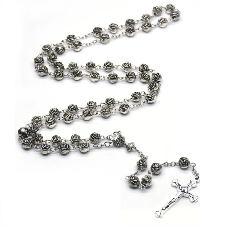 Plastic Beaded Necklace with Cross Pendant Fashion Catholic Rosary Necklaces