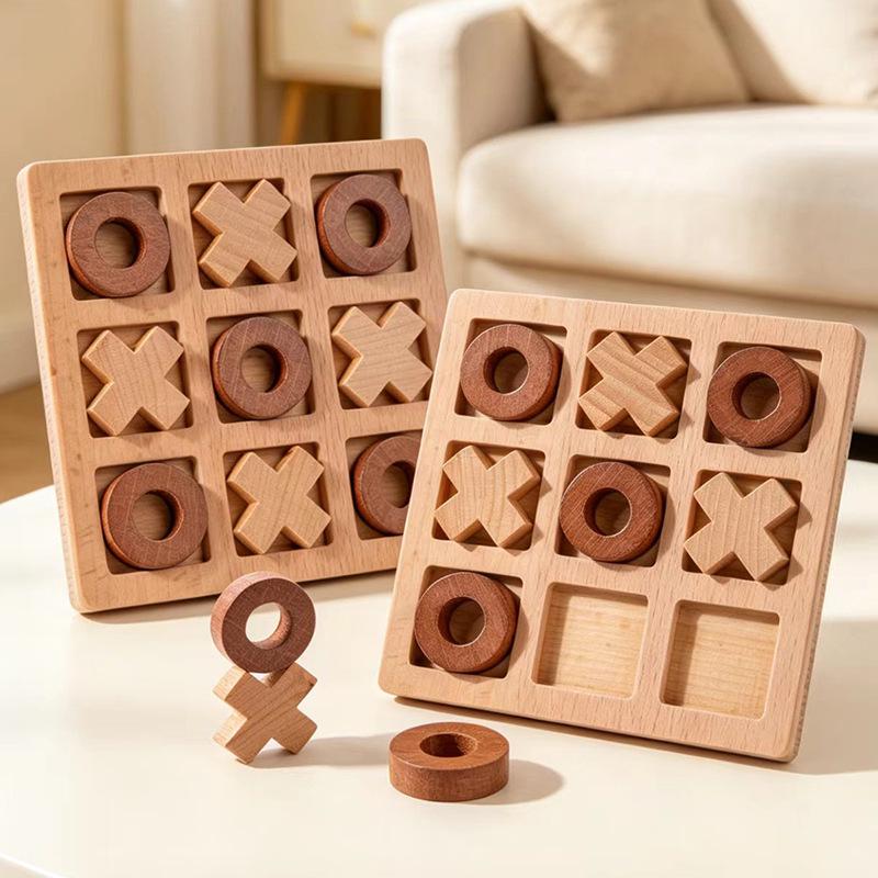 Wooden XO Tic-Tac-Toe Game: Educational Board for Parent-Child Interaction & Logical Thinking
