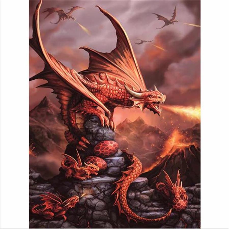 2 Fire Dragon Full Drill 5D Diamond Embroidery Painting Cross Stitch DIY++
