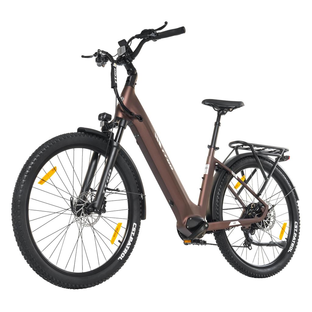 TTGO Z3: 48V15Ah charges overnight. 250W motor eco-friendly. 27.5" tires smooth. Tow seat for family