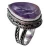Amethyst Natural Gemstone Antique Silver Plated Ring US Size-6.5" R 449