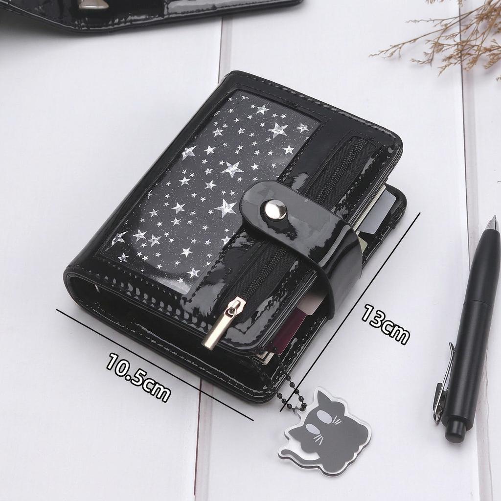 M5 Size Loose Leaf Notebook Leather Cover with Clear Window Zipper Pocket Journal for Daily Schedule Planning Scrapbooking