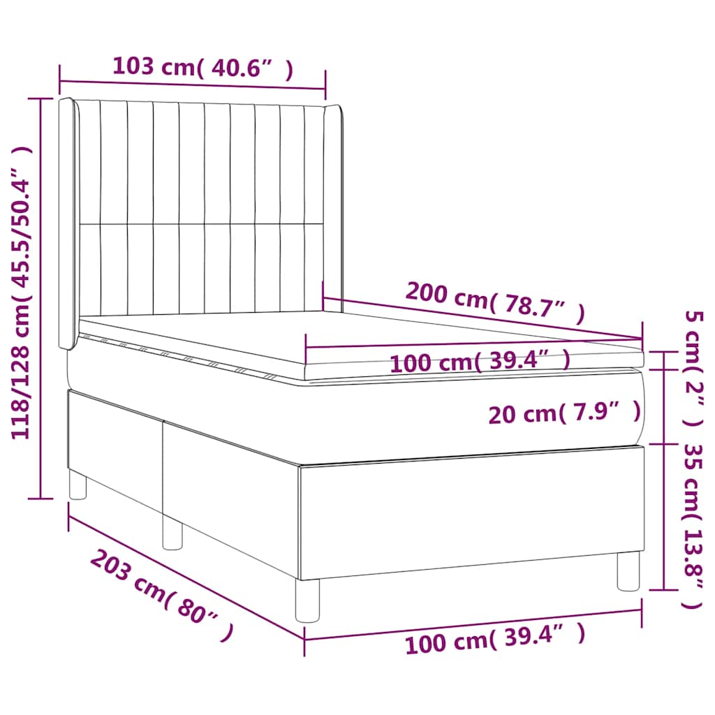 Box Spring Bed with Mattress Dark Green 100 x 200 cm Velvet