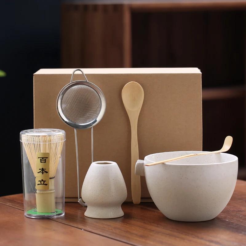 4/6-teiliges japanisches Matcha-Set mit Keramikschale, Bambus-Matchabesen, Teelöffel, Teesets mit Sieb, Teezubereitungswerkzeuge, Zubehör