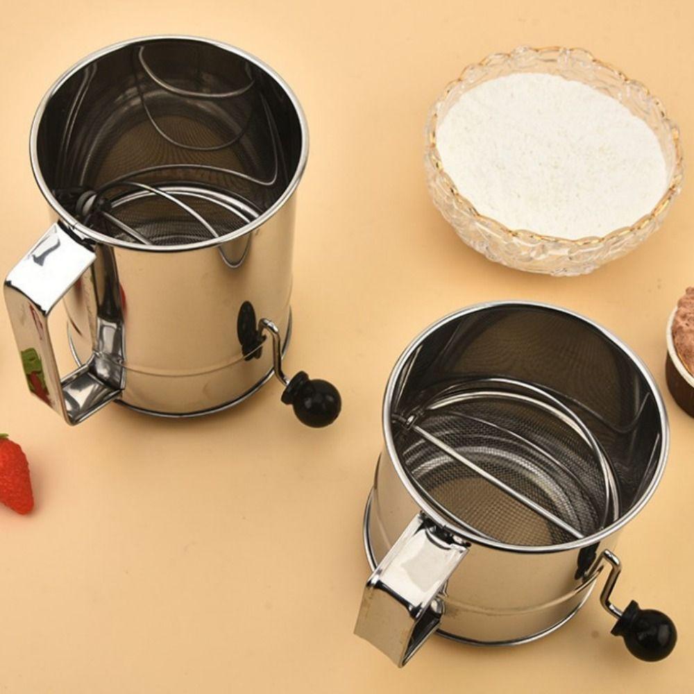 Hand Crank Flour Sifter Stainless Steel Flour Sieve Baking Accessory Flour Strainer  Baking