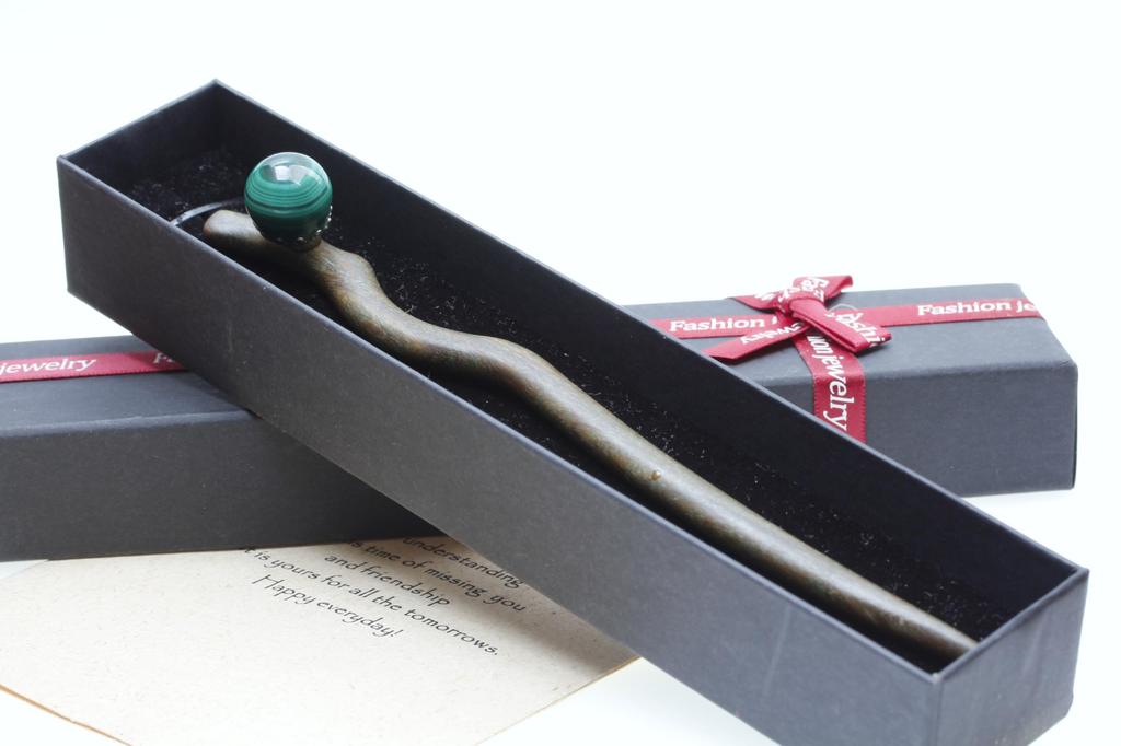 Green Sandalwood and Malachite Single with Glass Perfect for Everyday Japanese Furisode Yukata Entrance Cherry Blossom Season Sandalwood Hairpin,