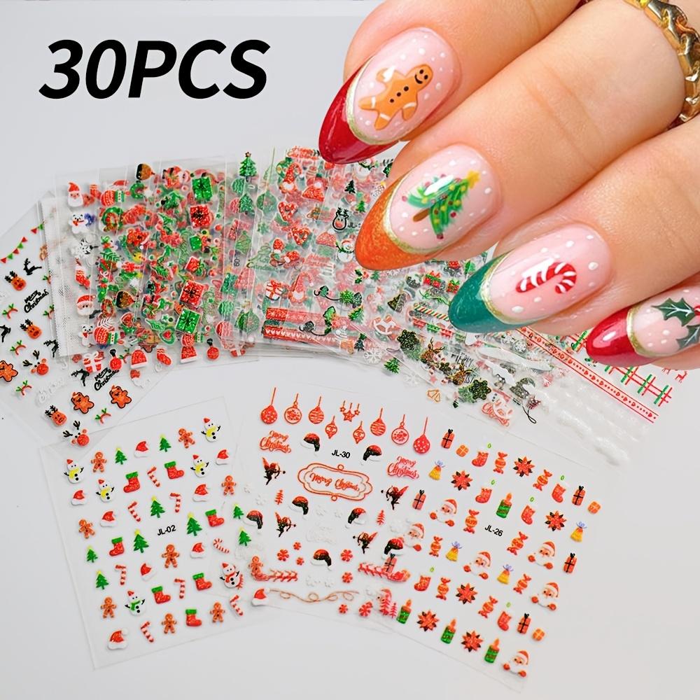 

Набор из 30 шт. праздничных рождественских наклеек для дизайна ногтей, самоклеящиеся, одноразовые декали, дизайн с оленями и рождественской елкой, милый полуматовый финиш
