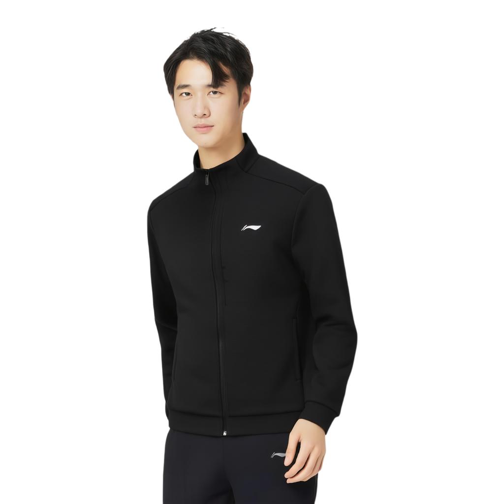 Li Ning Serie Fitness Marchio Logo Cardigan Felpa Casual Comoda con Collo Alto Felpa da Uomo Nera AWDU395-4