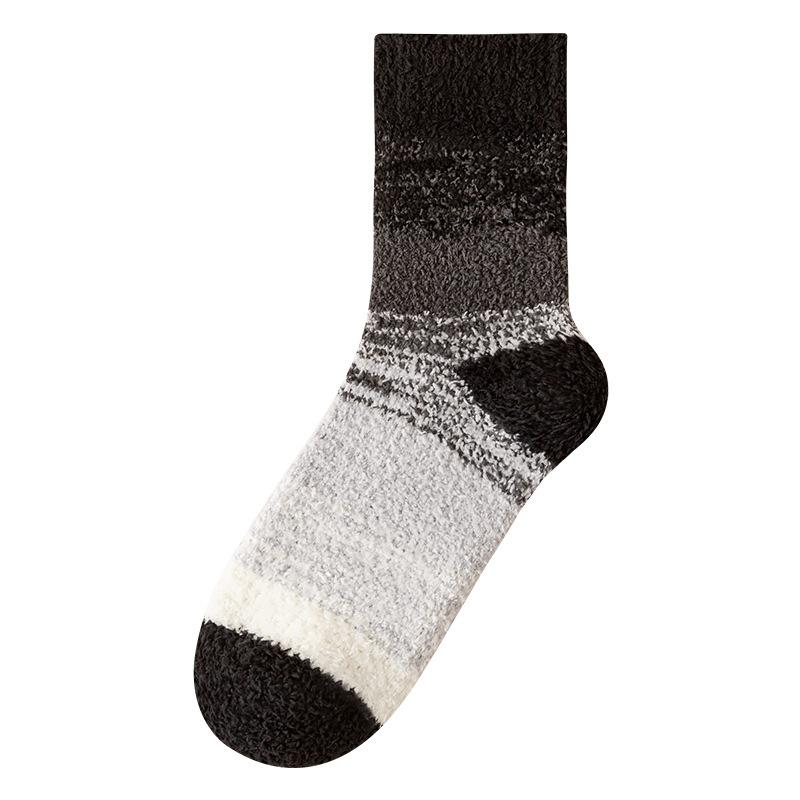 Autumn and Winter Men's Coral Fleece Tie-dyed Floor Socks, Men's Home Thickened Warm Mid-calf Socks, Casual Men's Socks