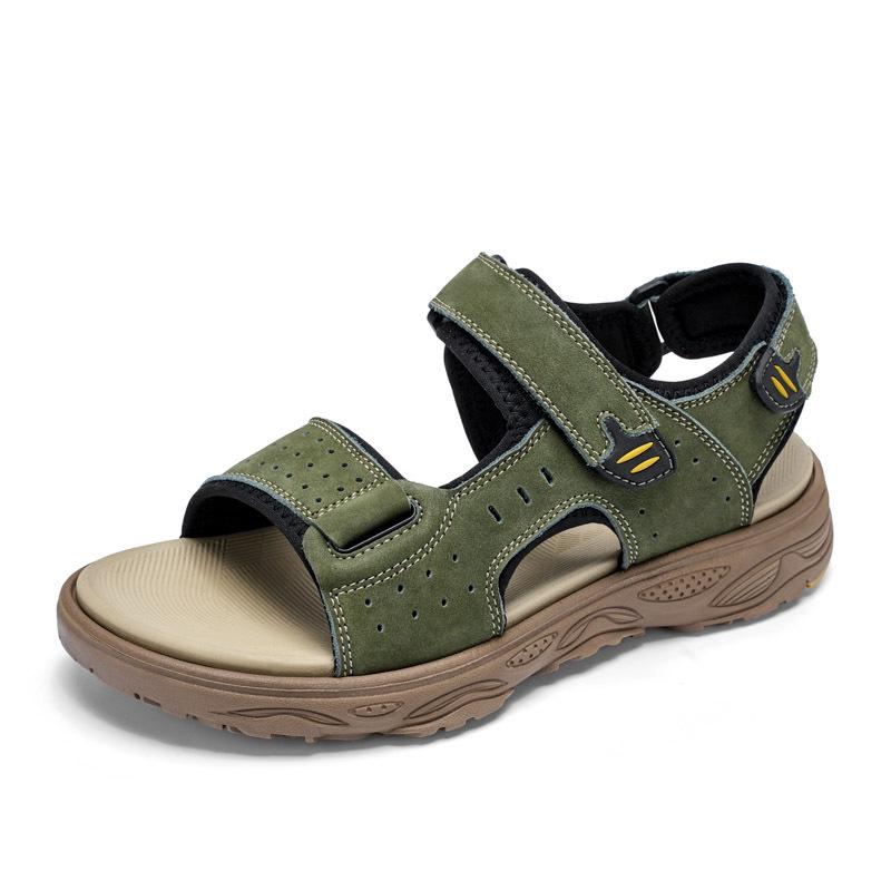 Men s Large Size Lightweight Breathable Beach Sandals - Genuine Leather Casual Outdoor Shoes 43 зелёный