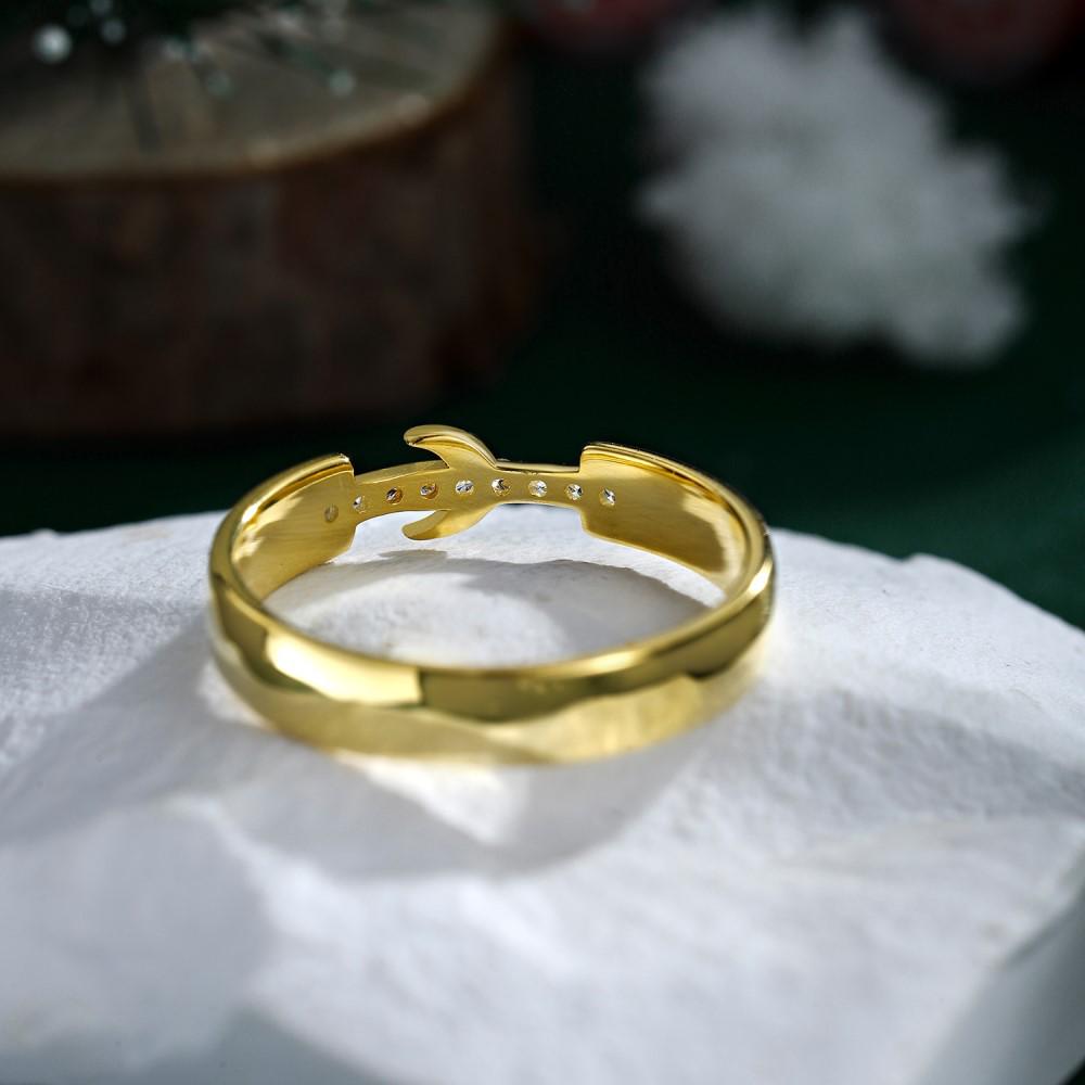S925 Sterling Silver Crescent Ring with Micro-Zircon for Women – Christmas Edition