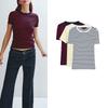 Summer New Product Women's Clothes Minimalist Casual Style T-shirt Stripes Silm Round Neck Short Sleeve Knitting Tops 3519020