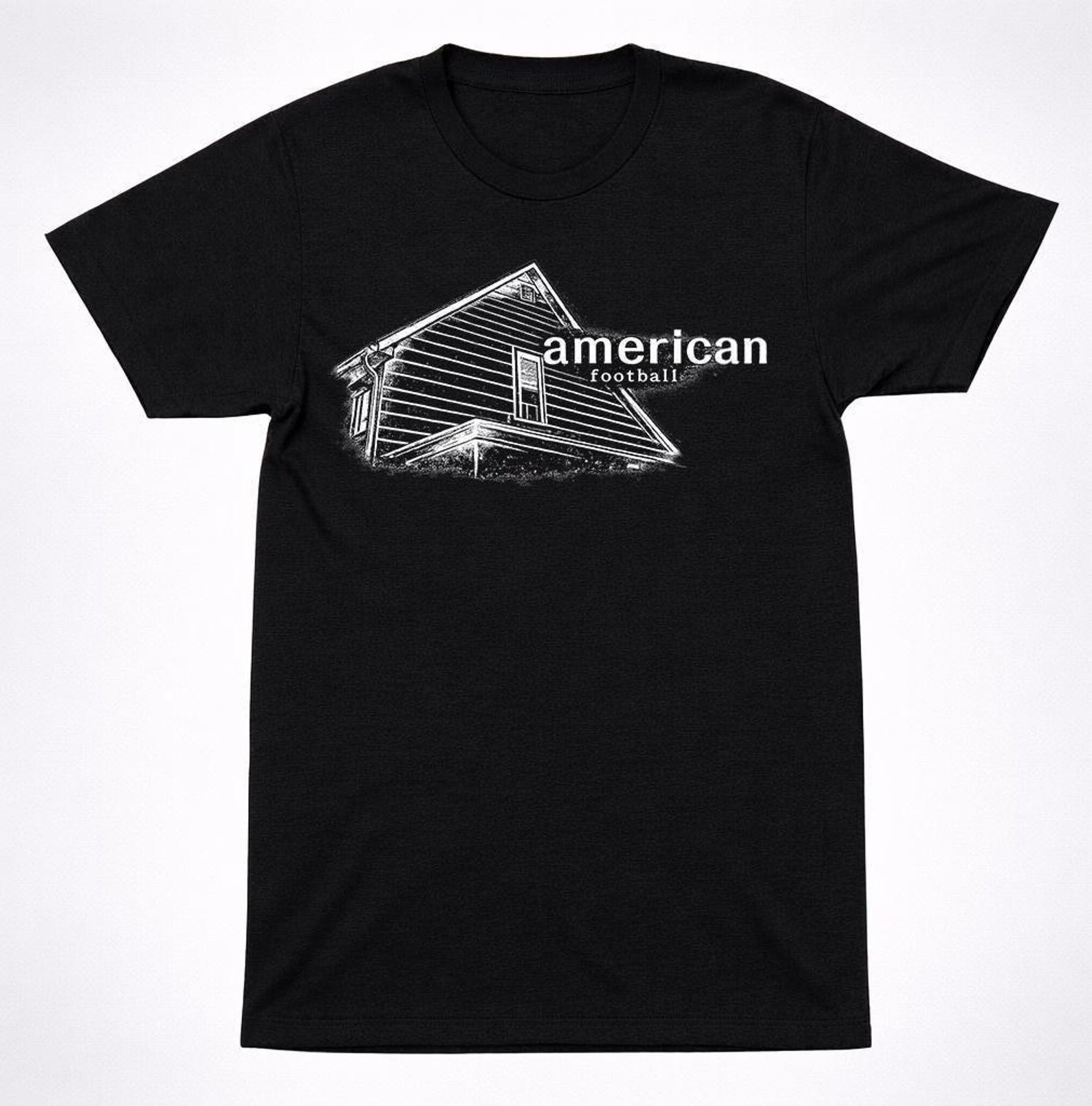 American Football House Logo Tee - Sketch T Shirt Minimal Emo Rock - Black with Clean White Lines, Unisex Cotton, Indie Rock Apparel 2XL