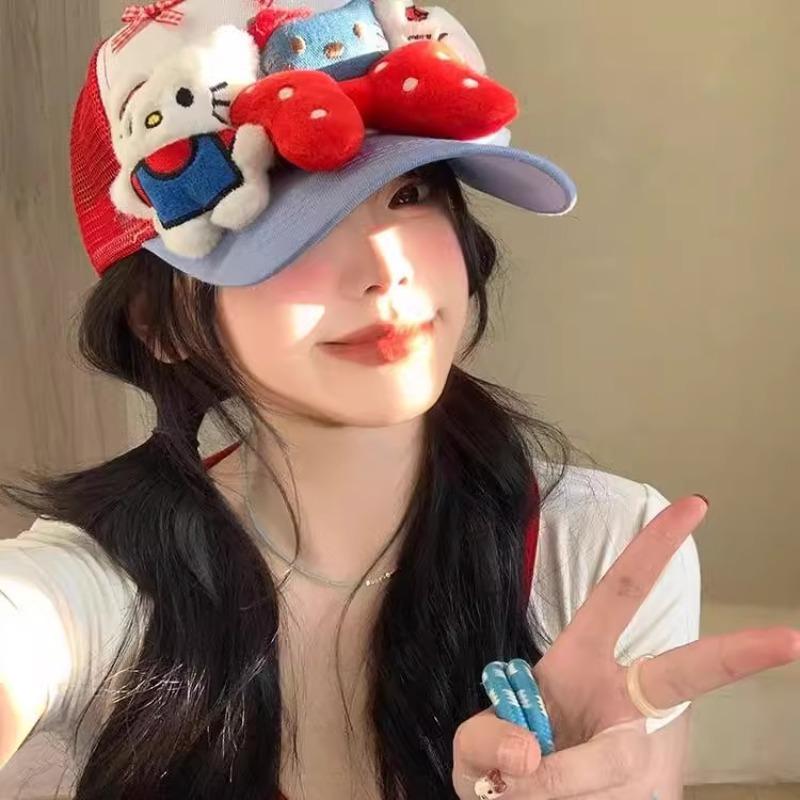 New Cute Kitty Cat Bow Cap Children Yk Yabi Wind Show Face Small Breathable Baseball Cap