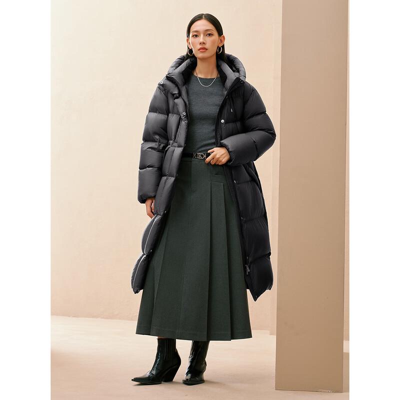 Peacebird Women's Waist-Cinched Hooded Puffer Down Jacket