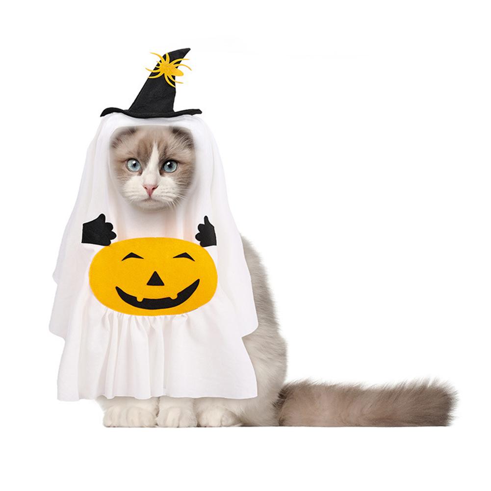 Ghost Dog Costume Hat & Cloak with Candy Bag Spooky Cute Breathable Trick or Treat Pet Costume Photo Prop Pet Cosplay Gear