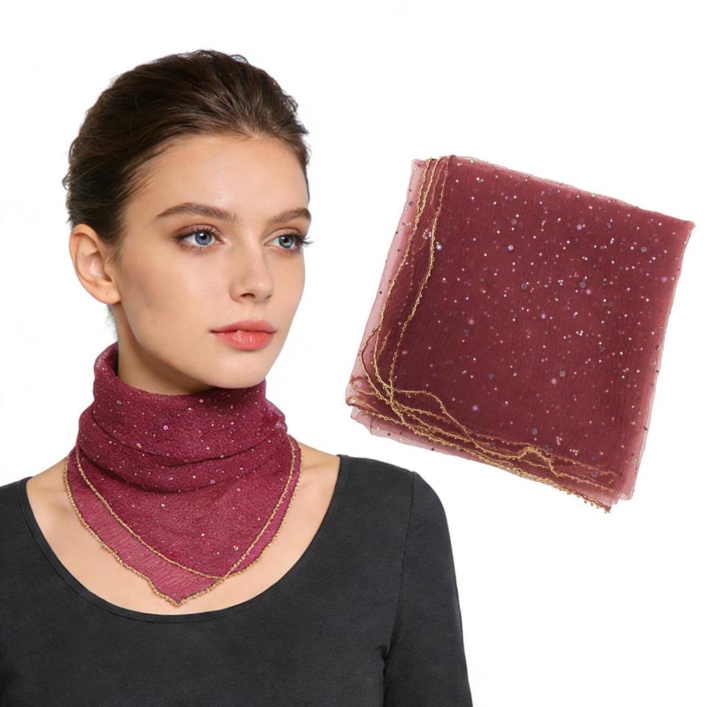 80cm Glitter Rhinestone Square Scarf, Sparkly Mesh Head Wrap for Women