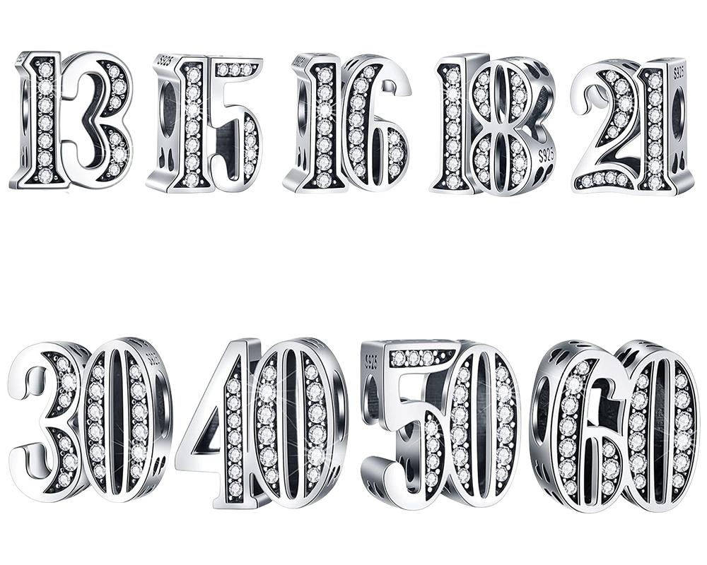 New High-Quality Copper 13-15-18-30-50 Digital 3D Hollow Amulet Charm Beads Fit For Original Bracelets Diy Women'S Jewelry