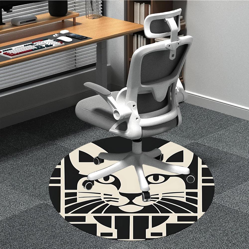 1PC Cat Pattern Office Round Area Rug, Mat Suitable For Office, Under Office Chairs Bedroom Living Room Home Decor, Room Deco