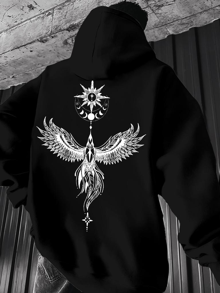 Pullover Hooded Sweatshirt Unisex Men Women Phoenix Graphic Print Hoodie Streetwear Long Sleeve Tops With Kangaroo Pocket