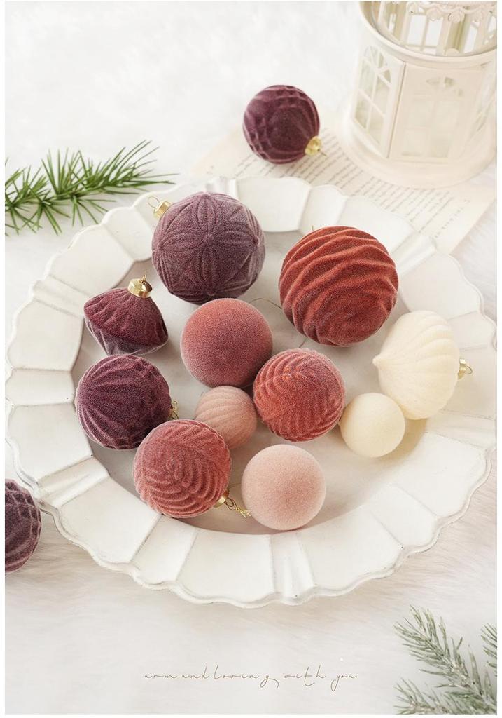 Irregular Shape Flocked Christmas Ball Ornaments - Holiday Tree Decoration Set