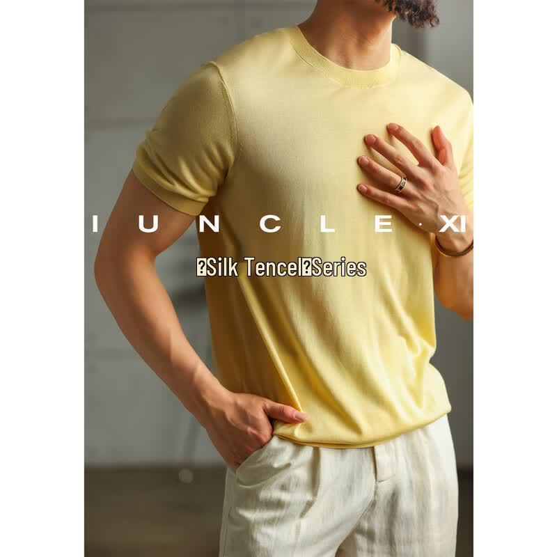 iunclexi Men s Silk Blend Slim Fit Round Neck T-Shirt 2XL жёлтый