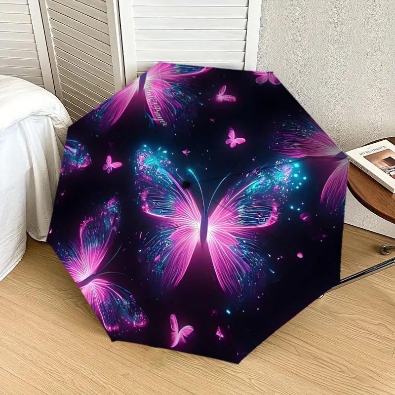 1pc Neon Butterfly Dreamscape Umbrella with Plastic Handle,Suitable for All Seasons Home Travel Outdoor UmbrellaDD712