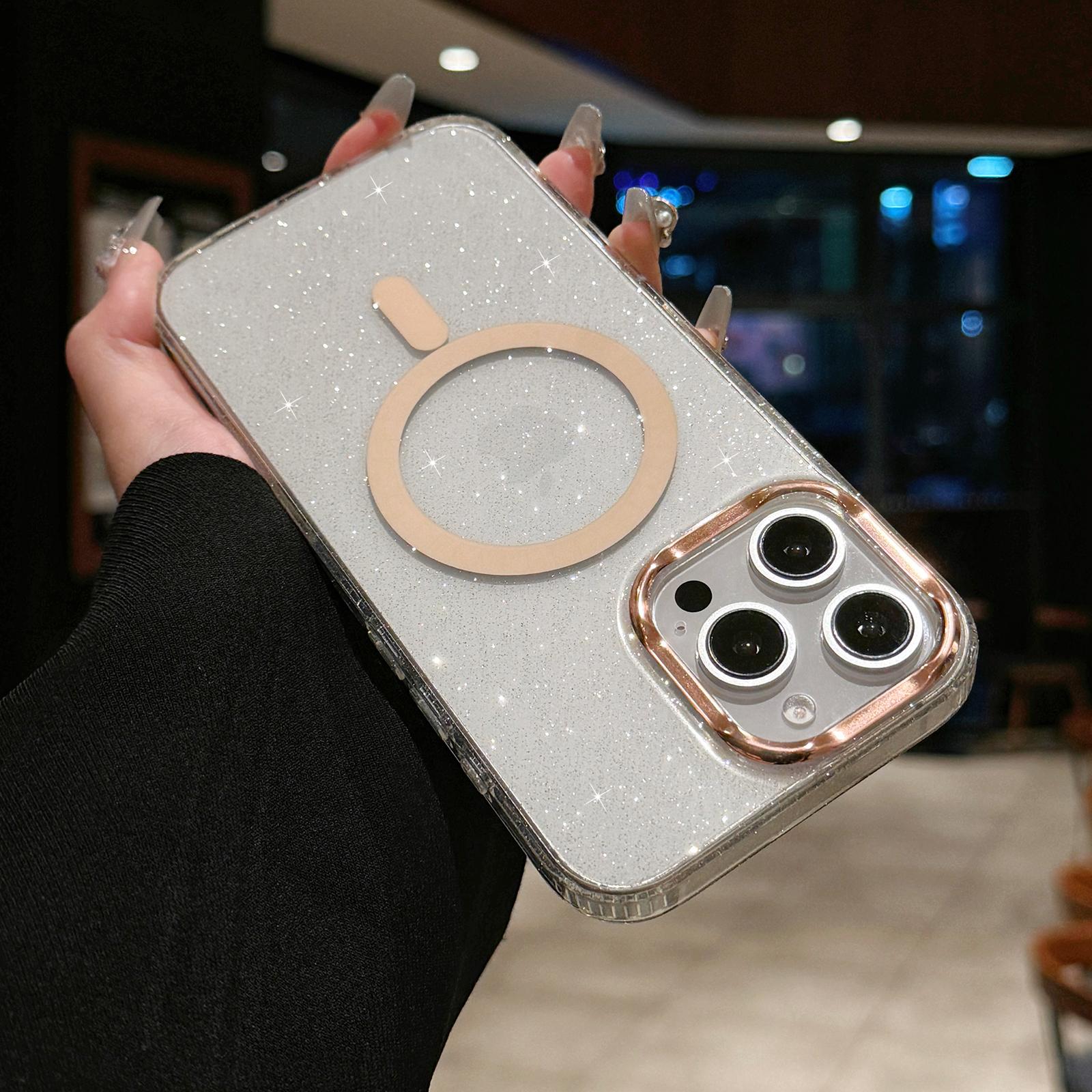 

Для чехла iPhone 16 Pro Max, совместимого с MagSafe, ПК+ТПУ+акрил, противоударный IMD чехол для телефона Gold