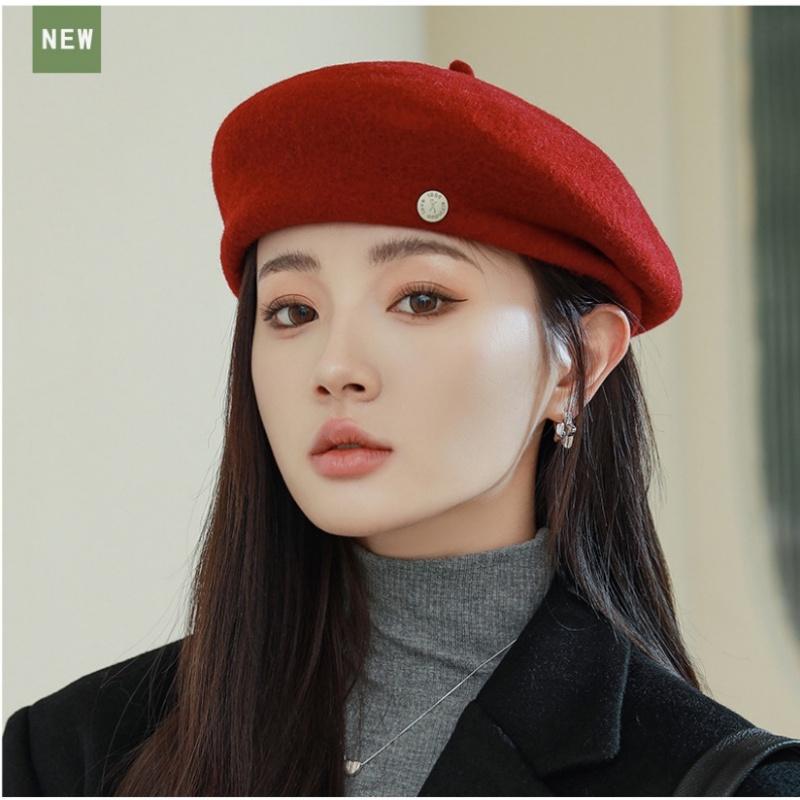 Wool Beret Winter Hat Women Face-Flattering Fashion Artist Cap British Vintage Beret Hat
