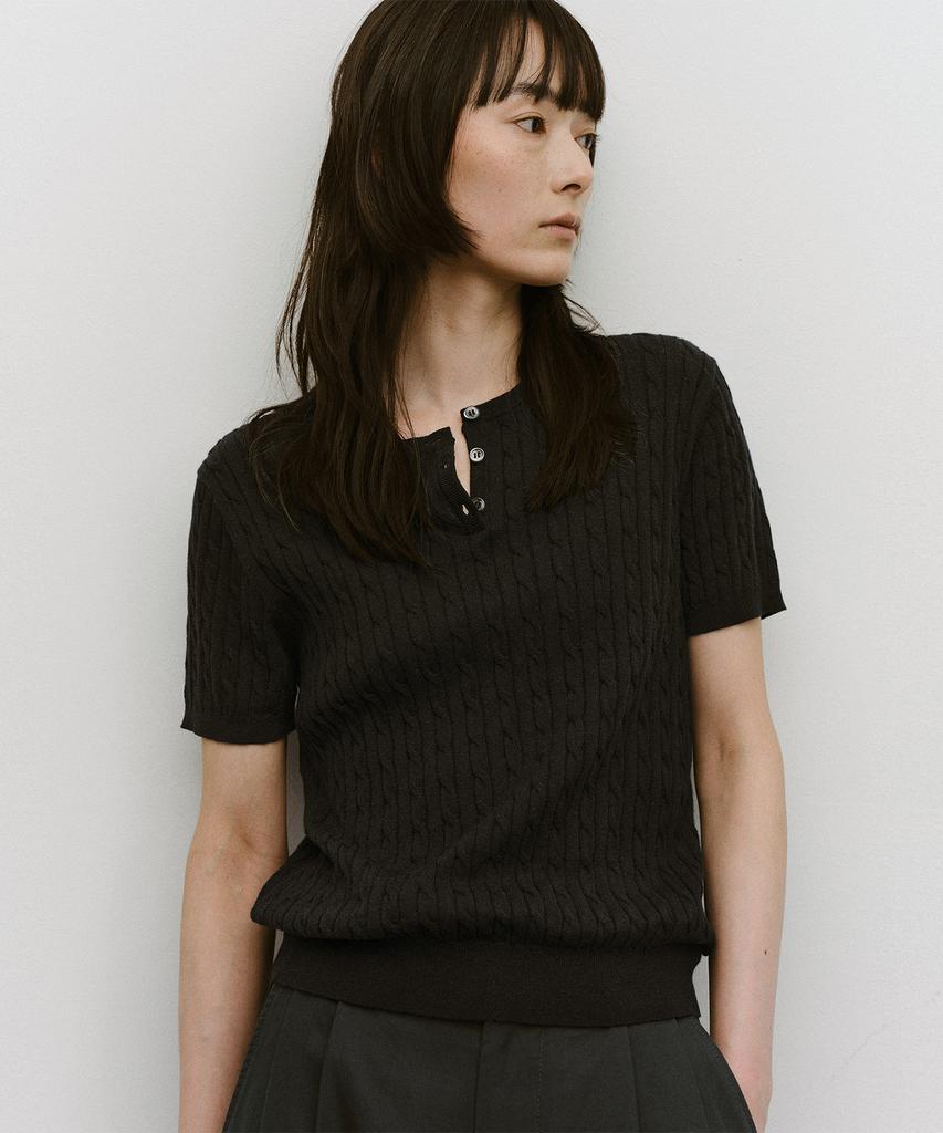 ANOTHER OFFICE WOMEN W. Henley Neck Cable Knit (Black)