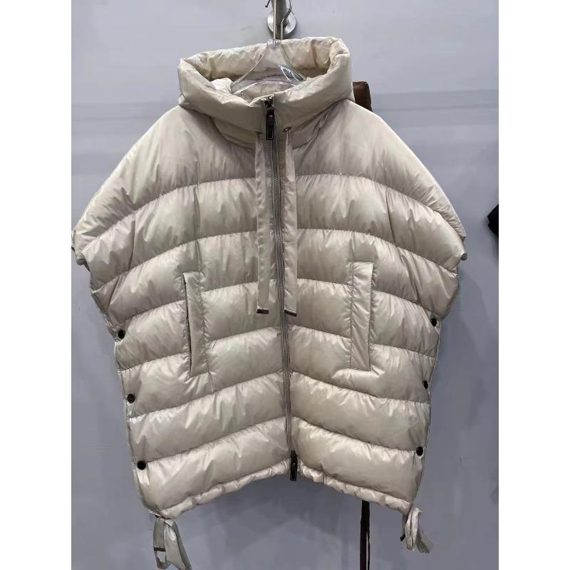 Schinteon Women Down Irregular Vest with Hood Sleeveless Jacket Solid Fashionable Autumn Winter