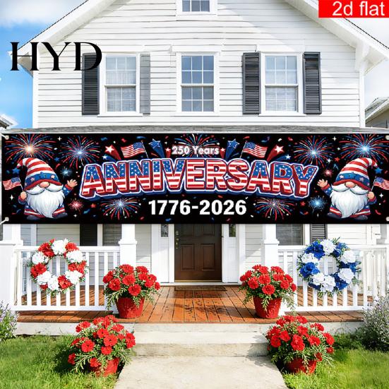 Independence Day Banner 250th Anniversary 6.5x1.5ft 250 Years of Freedom American Patriotic Decoration 1776-2026 Waterproof USA Porch Sign for