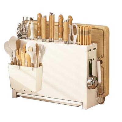 Beyaz Mutfak Yemek Çubukları Bıçak Standı Kesme Tahtası Entegre Mıknatıslı Süzgeçli Tutucu Ev İçin