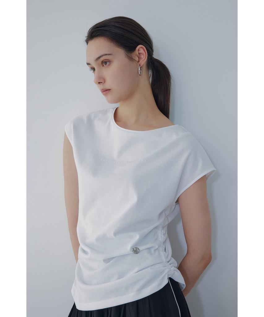 Bobeu Lettering Print Shirred T-Shirt_White 7156240011