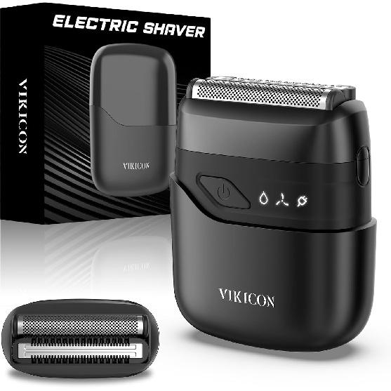 VIKICON® Electric Foil Shavers for Men, Compact Travel Face Shaver, Mini Razor for Shaving Face, Portable On-The-Go Shaver w/Dual Floating Blades,