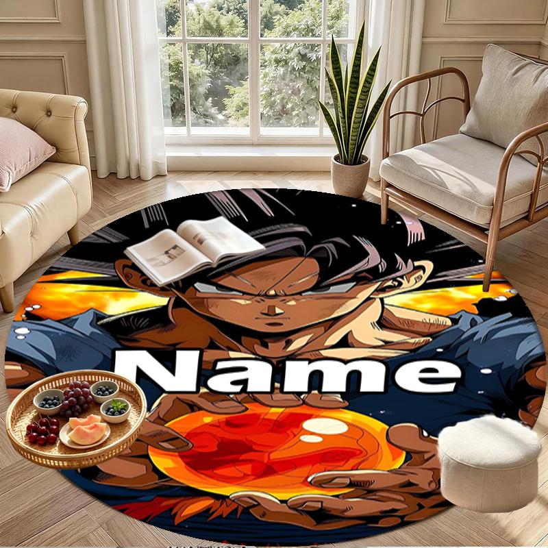 Custom Name Personalized Anime Print Round Rug, Versatile Home Decor Carpet, for Playroom, Apartment, Balcony, Entryway, Hallway Gift