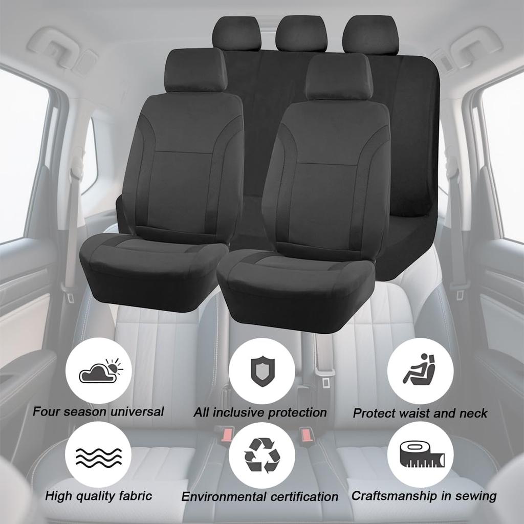 Car Seat Cover Full Sets, 9PCS Waterproof Vehicle Front and Rear Split Bench Covers with 3D Foam Back Support, Breathable Auto Seat Protective