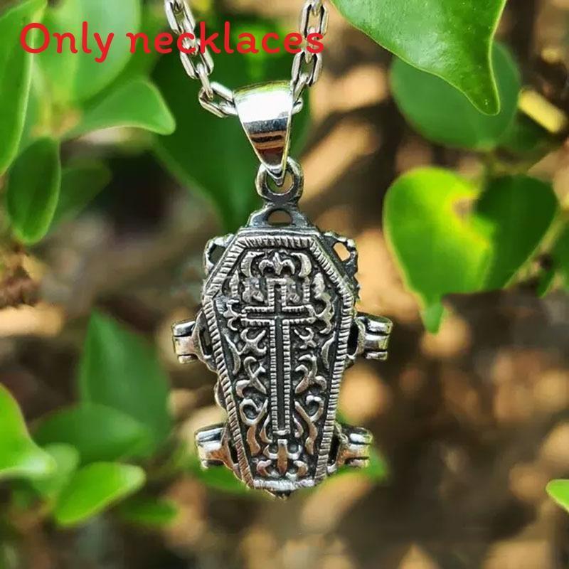 Dark Cross Skull Coffin Necklace With Open Design Pendant For Events Halloween