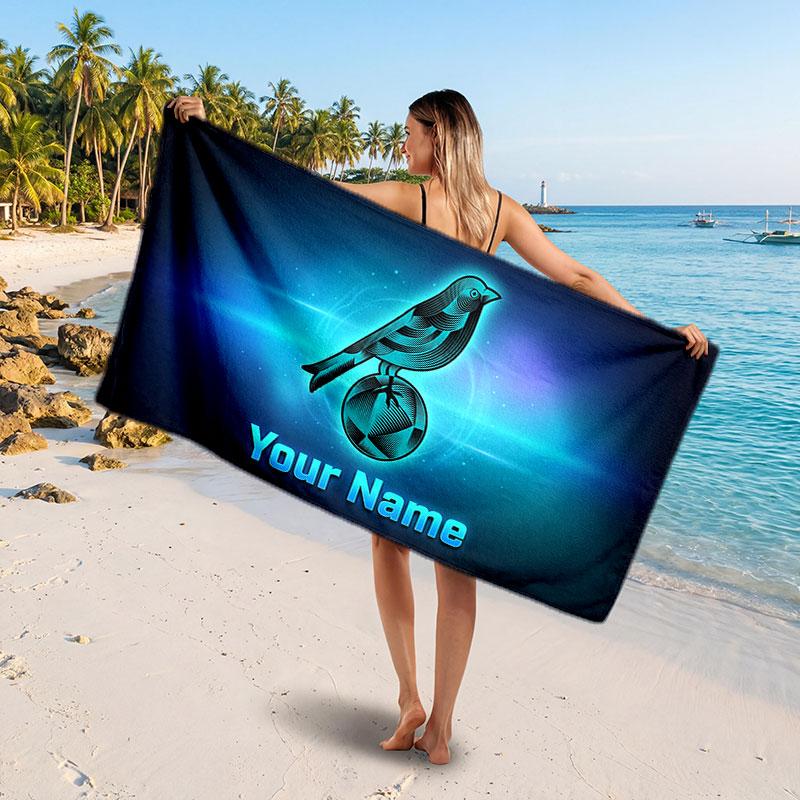 Norwich City Custom Beach Towel, Personalized Name Text Print, Football Logo Soft Quick‑Dry Towel Holiday Gift
