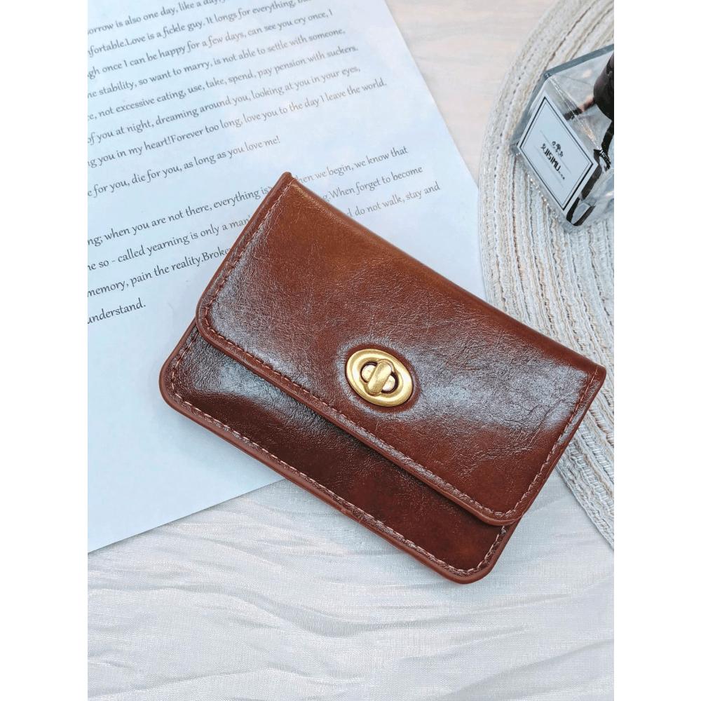 Women's Leather Short Classic Retro Fashion Twist Lock Short Coin Purse, Multi-Function Wallet, Minimalist Clutch For Women Wallet Mini Urse