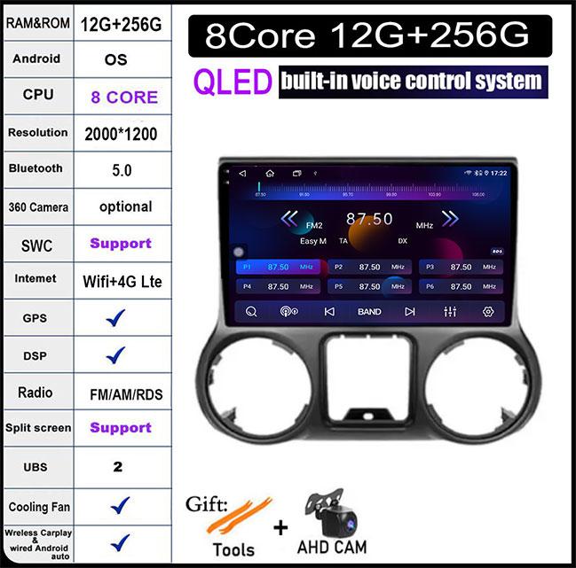 10.1 Inch Android 14 IPS QLED For Jeep Wrangler 3 JK 2011 - 2014 Car Video Stereo GPS Multimedia Player BT Carplay