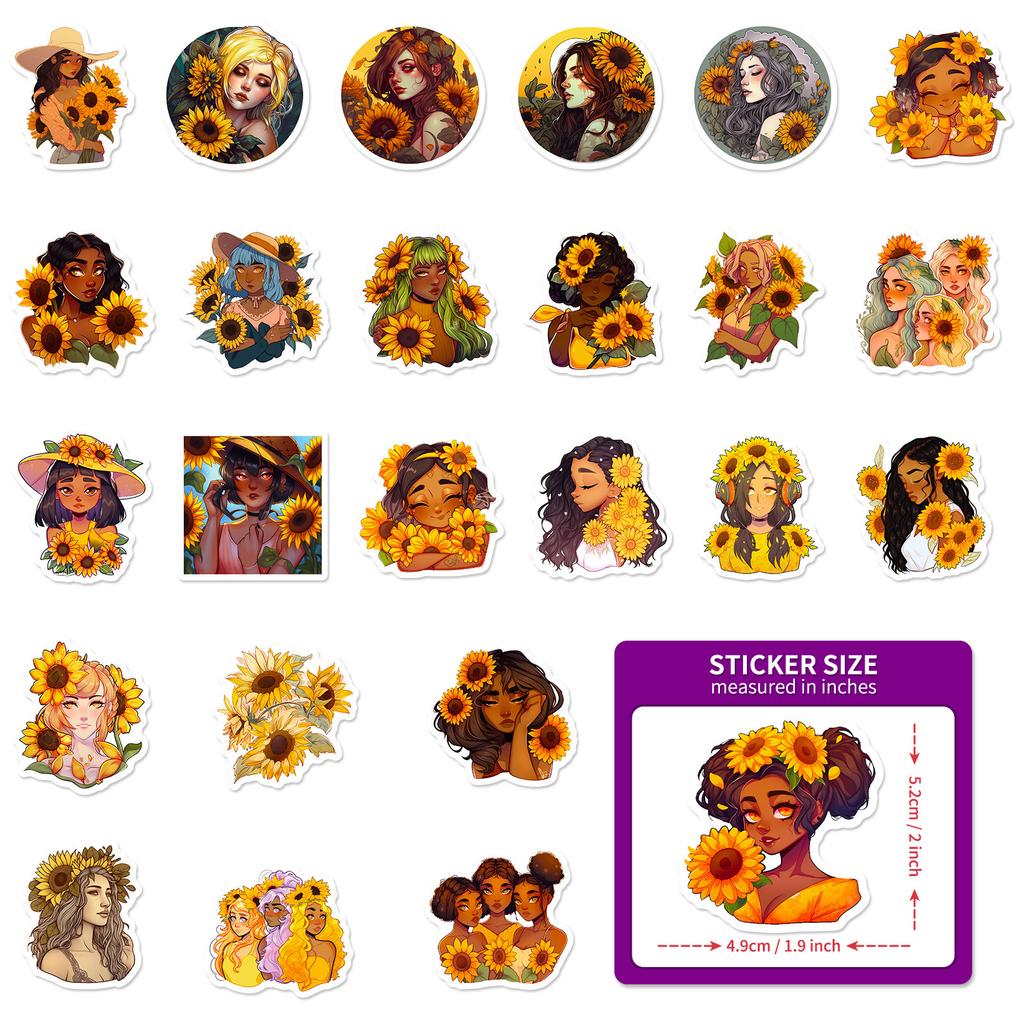 50 Sunflower Girl Stickers New Creative Cartoon Sunflower Girl Stickers