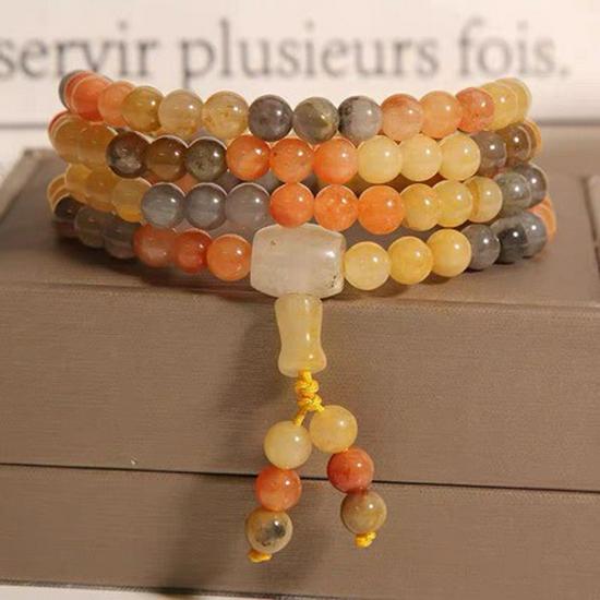 Golden Silk Jade Bracelet - 108 Beads Buddhist Prayer Multi-strand Retro Design from Xinjiang