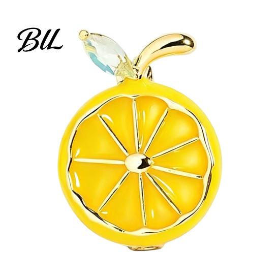 Fruit Jewelry Lemon Slice Brooch Pin, Oil Dripping Pin with Women Girls Rhinestone Leaf, Decorative Badge for Clothes Bags Scarves Metal