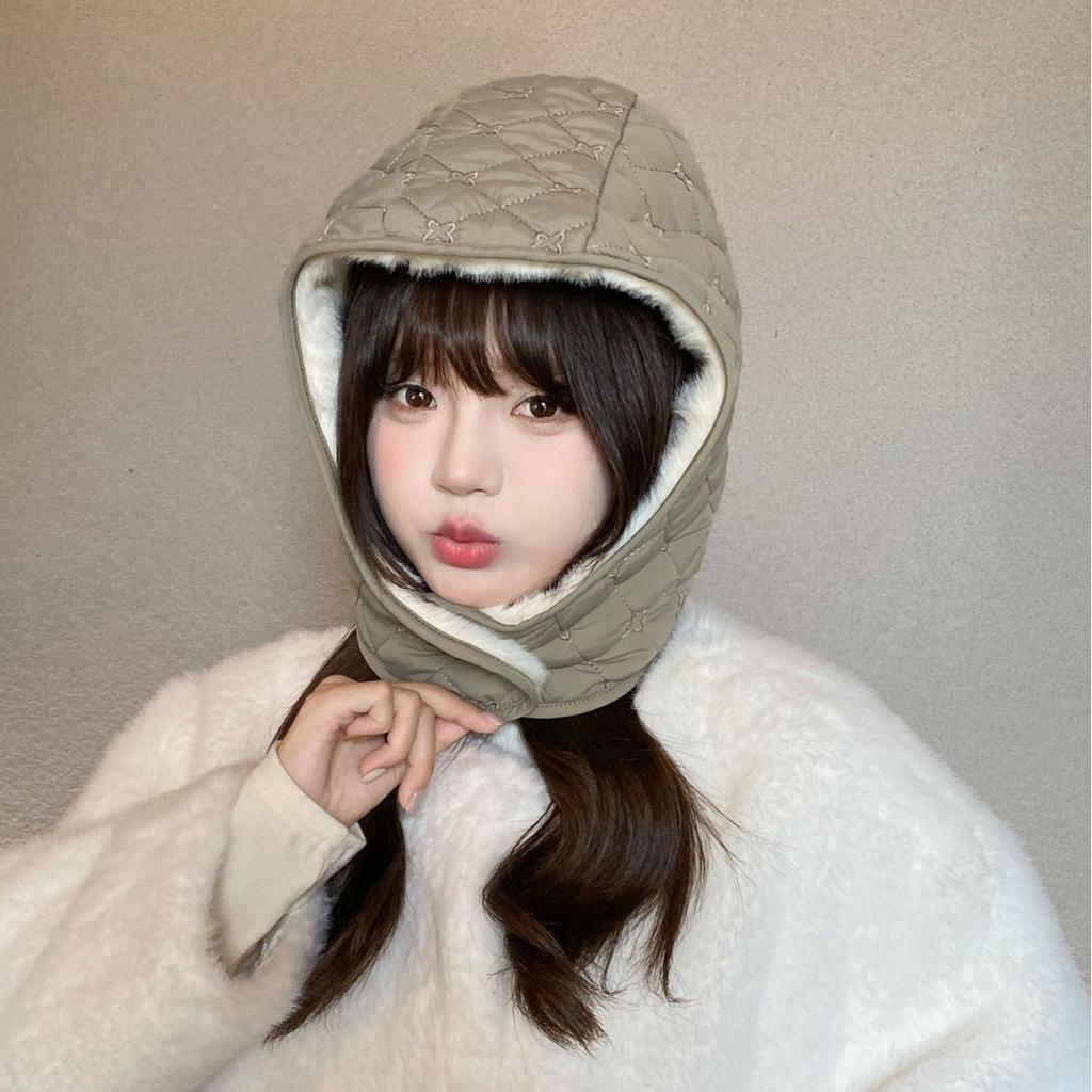 Cute Little Bear with Double sided Women's Plush New Korean Version Knitted Versatile Warm Ear Protection Thickened Fashionable Hat