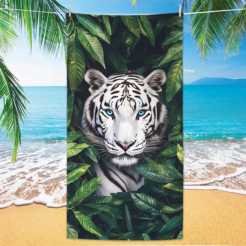 

Tiger Beach Towel Microfiber Digital Print Bath Towel Bold Tiger Design Sun Protection Shawl Extra Large Towel for C W40*H60(CM)