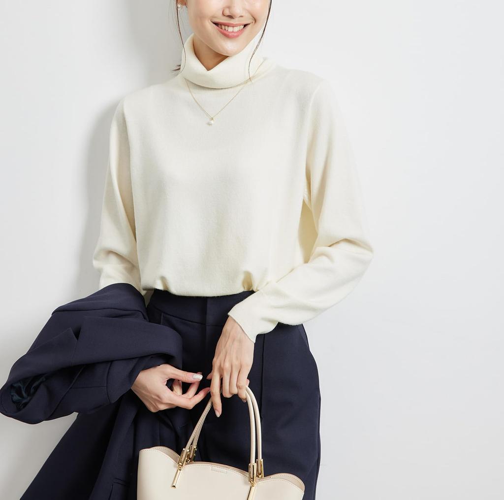 ROPE PICNIC GDM54160 Knit Natural and Women's Pullover, Turtleneck, Anti-Pilling Anti-Static, Off-White (16)