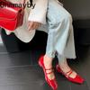 Spring Women Mary Jane Shoes Ladies Fashion Shallow Square Toe Thick High Heel Women's Elegant Red Ballerinas Shoes