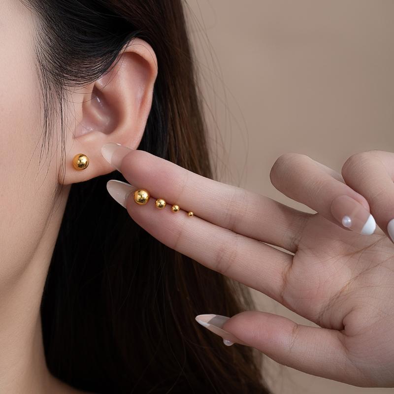 3/4/5/6Mm Classic Titanium Steel Dot Ball Stud Earrings Unisex Gold Color Stackable Simple Women'S Jewelry Christmas Gifts